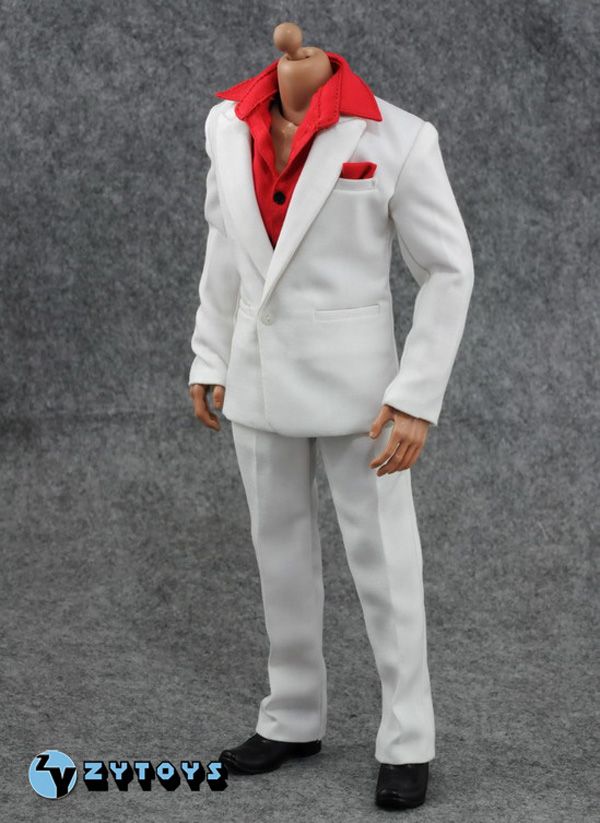 white suit red shirt