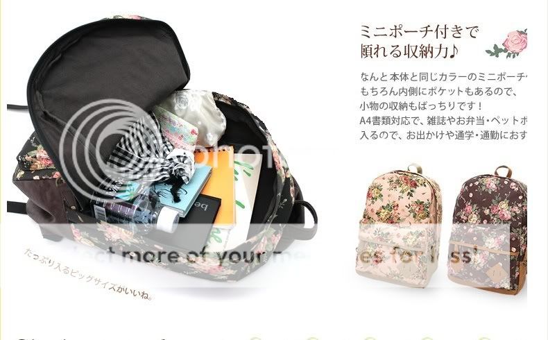 Anello Japan Floral Print Vintage Style Backpack Canvas School Bag 