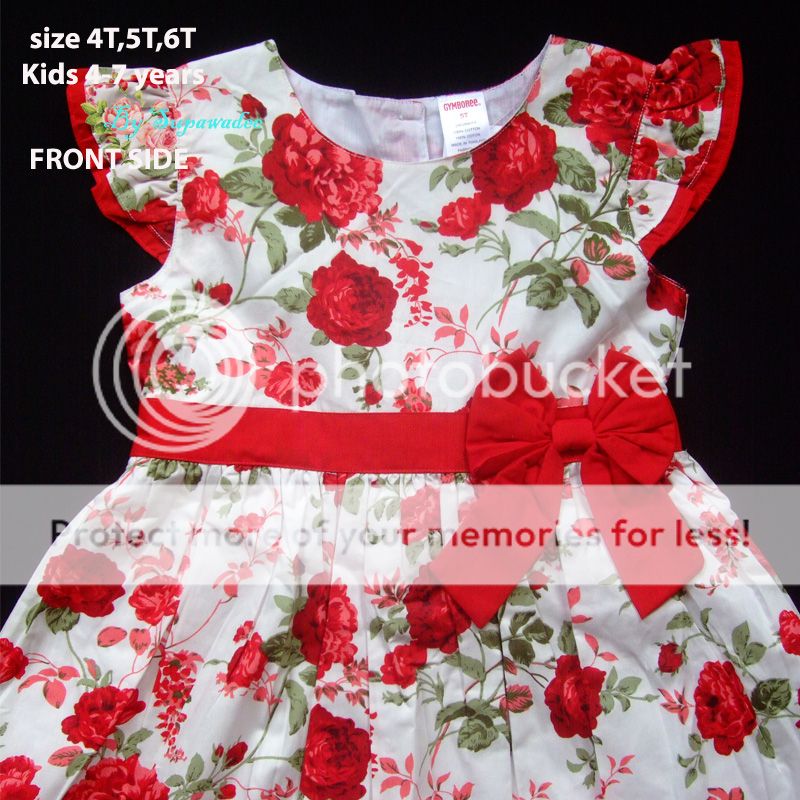 NWT Gymboree Floral Baby Girls White Dress Red Rose Flower, Kid 5 7 years
