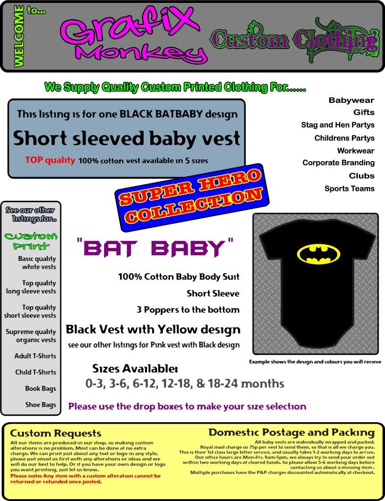 "Batbaby" Black Baby Vest Batman Baby Grow
